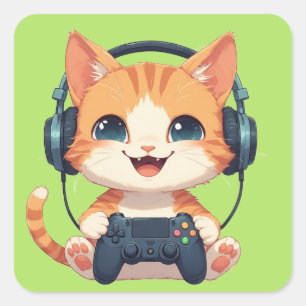 Lustiger Katzen-Gamer – Geschenk für Katzenliebhab Quadratischer Aufkleber