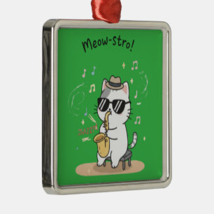 Lustiger Katzen-Saxophonspieler Jazz Ornament Aus Metall