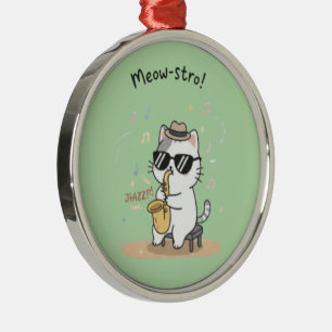 Lustiger Katzen-Saxophonspieler Jazz Ornament Aus Metall