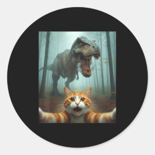 Lustiger Katzen-Selfie mit Dinosaurier-Grafik für Runder Aufkleber