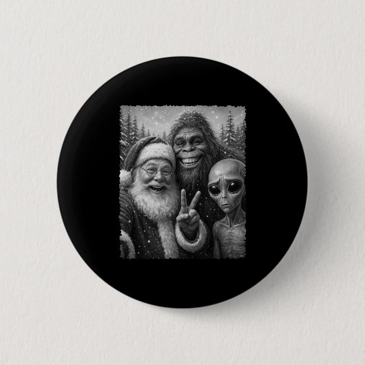 Lustiger Katzen-Weihnachtsmann-Bigfoot-Alien-Weihn Button (Vorderseite)