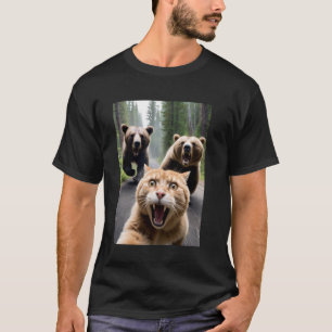 Lustiger Katzenbär Angriff Selfie T-Shirt