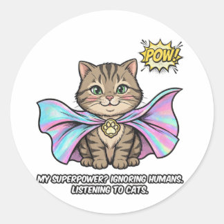 Lustiger Katzenflüsterer Superkraft Tabby Cape POW Runder Aufkleber