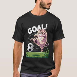 Lustiger Katzenfußball-Tor-Kick Fußball Humor Spor T-Shirt