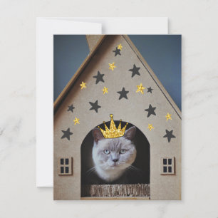 Lustiger Katzenhumor Goldener Glitter Bling-Krone  Karte