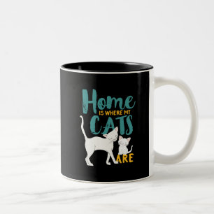 Lustiger Katzenhumor Zu Hause ist dort, wo die Kat Zweifarbige Tasse