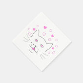 Lustiger Katzenkopf mit kleinen rosa Herzen Serviette (Ecke)