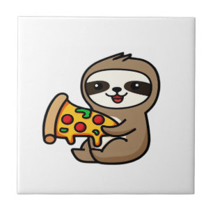 Lustiger Kawaii Chibi Faultier mit Pizza � Süße Ze Fliese