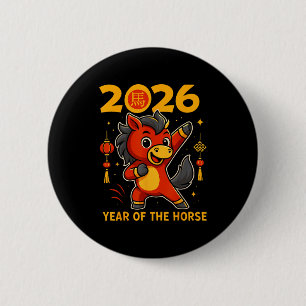 Lustiger Kawaii Mond- 2026 Jahr des Pferdes chines Button