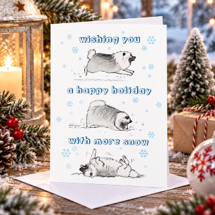 Lustiger Keeshond-Cartoon-Hund   Schneebedecktes W Feiertagskarte