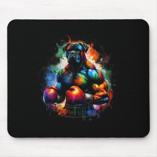Lustiger Kickboxer- oder Boxerhund Farbspritzer  Mousepad (Vorne)