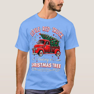Lustiger kleiner roter LKW zieht einen Weihnachtsb T-Shirt