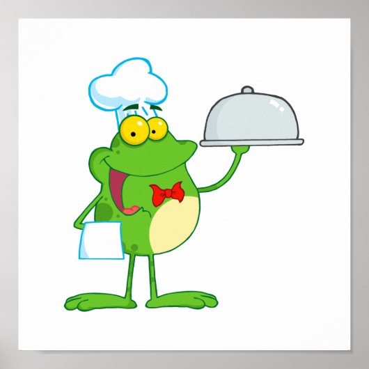 lustiger Koch-Kellner Froschfrosch serviert Essen Poster (Vorne)