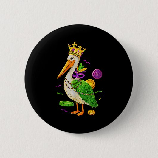 Lustiger König Pelikan Mardi Gras Perlen New Orlea Button (Vorderseite)