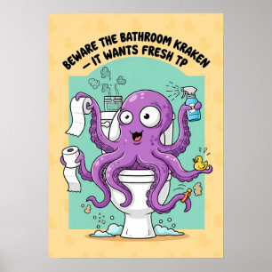 Lustiger Kraken-Badezimmerposter Poster