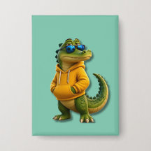 Lustiger Krokodil-Charakter-Mintgrüner-Button-Pin