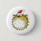 Lustiger Kugelfisch Weihnachten Button (Vorderseite)