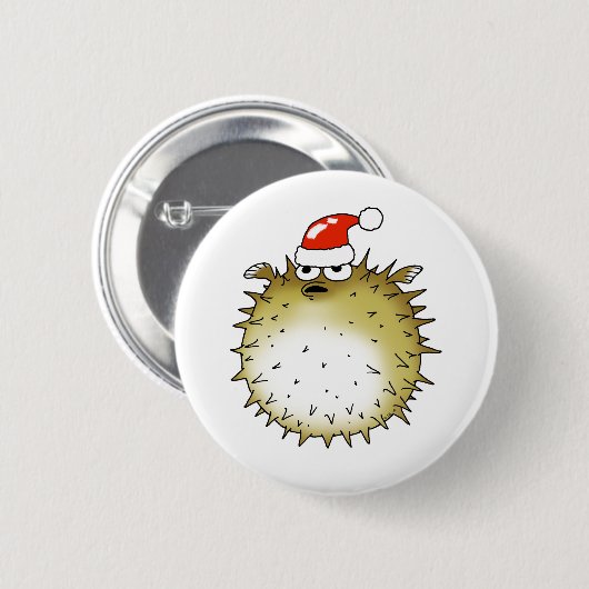 Lustiger Kugelfisch Weihnachten Button (Vorne & Hinten)