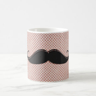 Lustiger künstlerischer schwarzer Schnurrbart und Kaffeetasse