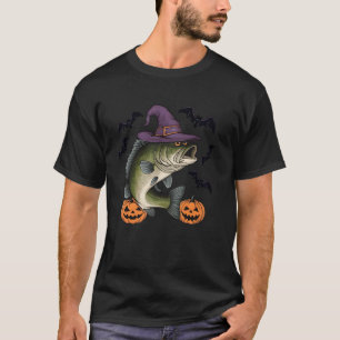 Lustiger Kürbis-Fledermaus-Hexen-Kostüm-Bass-Fisch T-Shirt