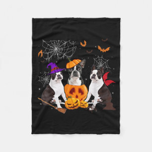 Lustiger Kürbis Hexe Boston Terrier Hund Halloween Fleecedecke