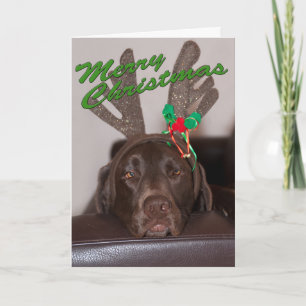 Lustiger Labrador Glitter Hirschgeweih mit individ Feiertagskarte