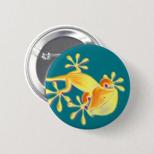 Lustiger lächelnder Gecko + Ihr Hintergrund u. Button (Vorne & Hinten)