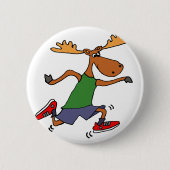 Lustiger laufender Elch-Cartoon Button (Vorderseite)