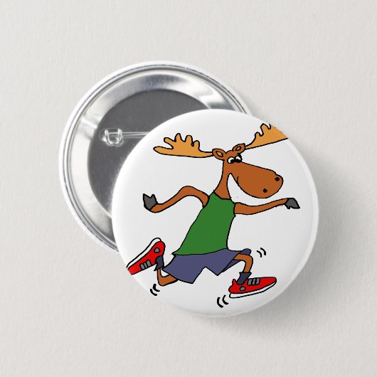 Lustiger laufender Elch-Cartoon Button (Vorne & Hinten)