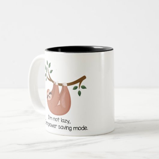 Lustiger Laxy Power, der Sloth rettet Zweifarbige Tasse (Vorderseite Links)