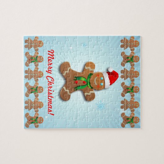 Lustiger Lebkuchen-Mann mit Weihnachtsmannmütze Puzzle (Horizontal)
