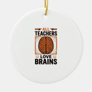Lustiger Lehrer Halloween Gehirne Vintage Grafik_1 Keramik Ornament