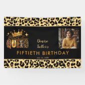 Lustiger Leopard Geburtstag Königin Fünfzig Foto G Banner (Horizontal)