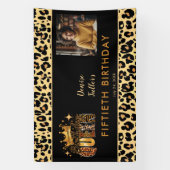 Lustiger Leopard Geburtstag Königin Fünfzig Foto G Banner (Vertikal)