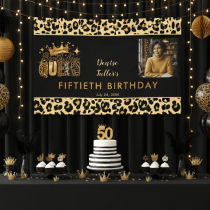 Lustiger Leopard Geburtstag Königin Fünfzig Foto G Banner