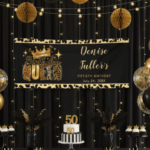 Lustiger Leopard Geburtstag Königin Fünfzig Geburt Banner
