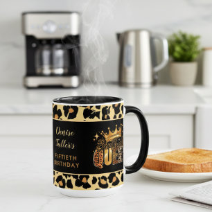 Lustiger Leopard Geburtstag Königin Fünfzig Geburt Tasse