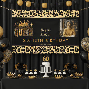 Lustiger Leopard Geburtstag Königin Sechzig Foto G Banner