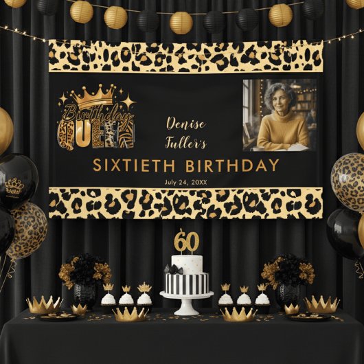 Lustiger Leopard Geburtstag Königin Sechzig Foto G Banner