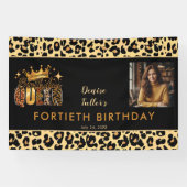 Lustiger Leopard Geburtstag Königin Vierzig Foto G Banner (Horizontal)