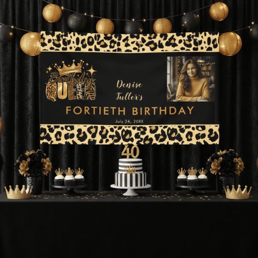 Lustiger Leopard Geburtstag Königin Vierzig Foto G Banner