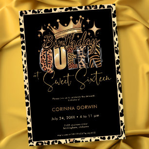 Lustiger Leopard-Geburtstagskönigin Sweet Sixteen  Einladung
