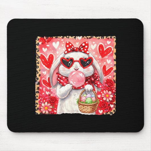 Lustiger Leopard Osterhase Brille Frohe Ostern Mousepad (Vorne)