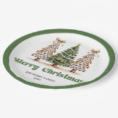 Lustiger Leopard-Weihnachtsbaum personalisiertes P Pappteller (Schrägansicht)