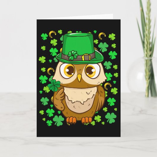 Lustiger Leprechaun Eule Shamrock St. Patrick's Da Karte (Vorderseite)