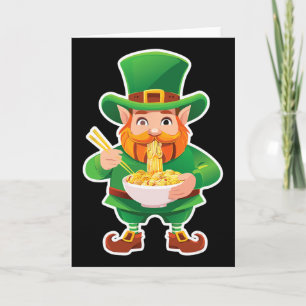 Lustiger Leprechaun isst Ramen-Nudeln St Patricks  Karte