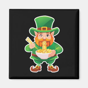 Lustiger Leprechaun isst Ramen-Nudeln St Patricks Magnet