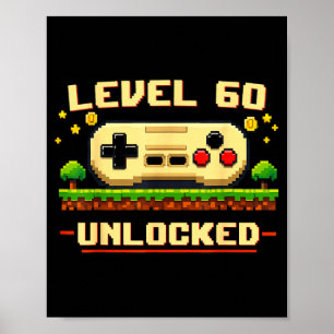 Lustiger Level 60 freigeschaltet Videospiel 60. Ge Poster