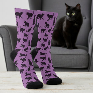 Lustiger lila und schwarzer Katzenaufdruck Socken