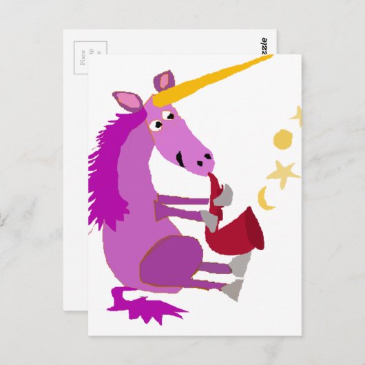 Lustiger lila Unicorn, der den Saxophone spielt Postkarte (Vorne/Hinten)